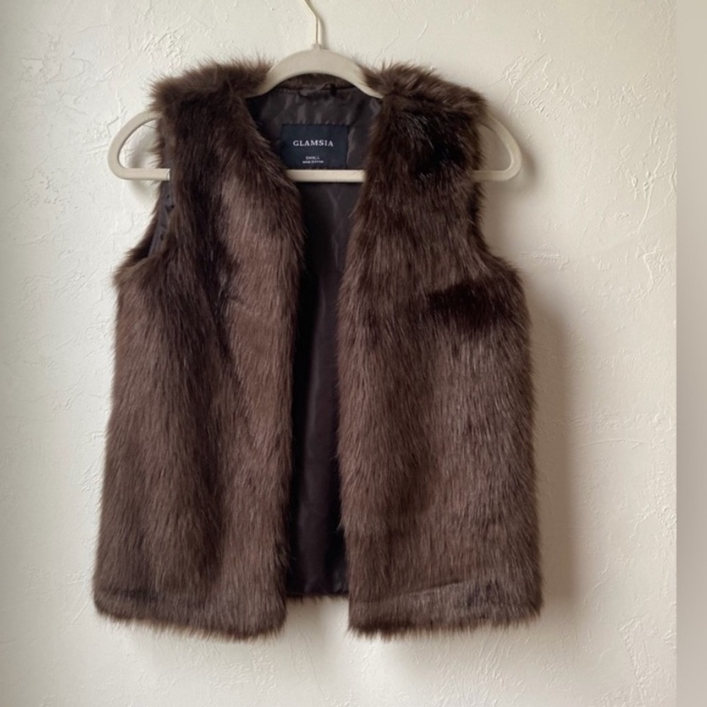 Glamsia Brown Boho Faux Fur Vest Size Small